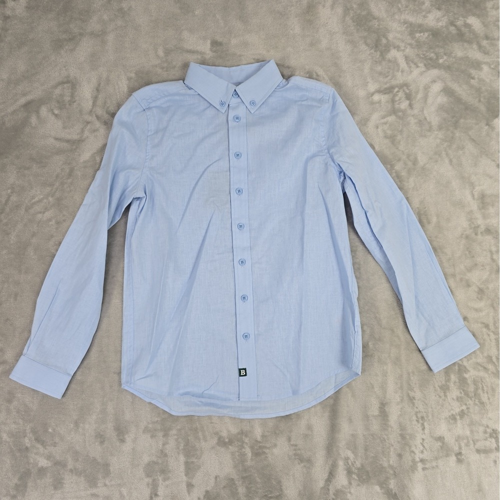 B. by Brooks Brothers Button Down Long Sleeve Shirt Kids 12Y Blue Linen Cotton